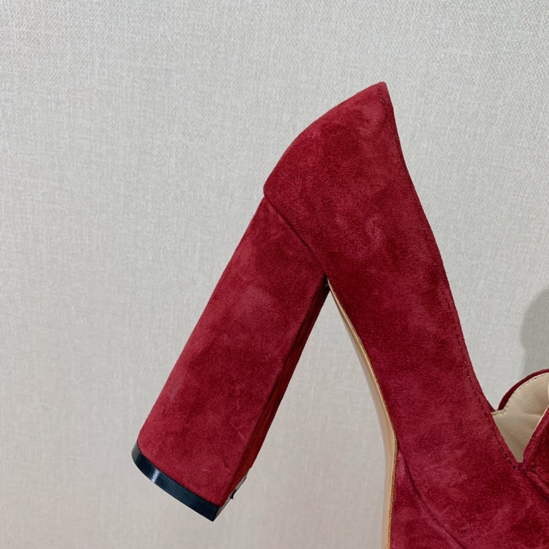 2025 Women Gianvito Rossi Red Suede Platform Loafers Tassel KFY00330