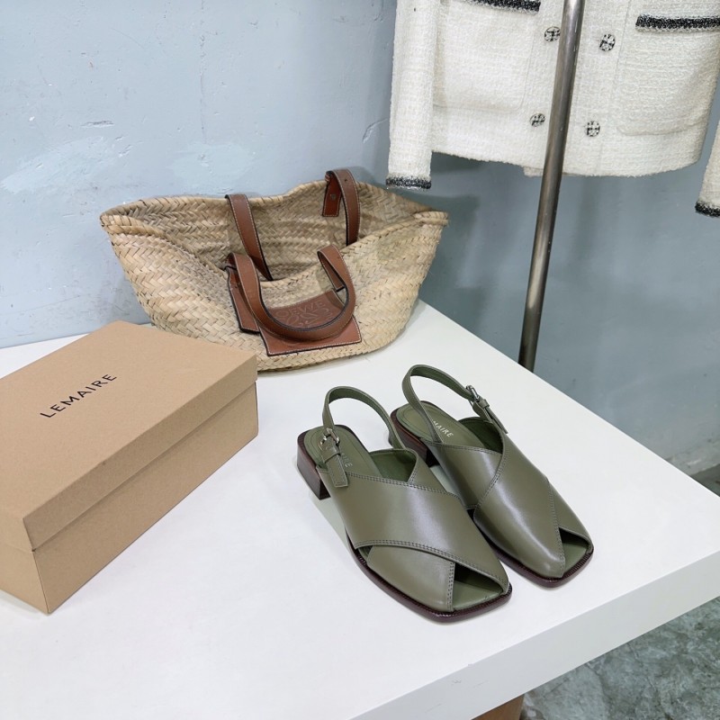 2025 Women Lemaire Green Leather Slingback Sandals KFY00310