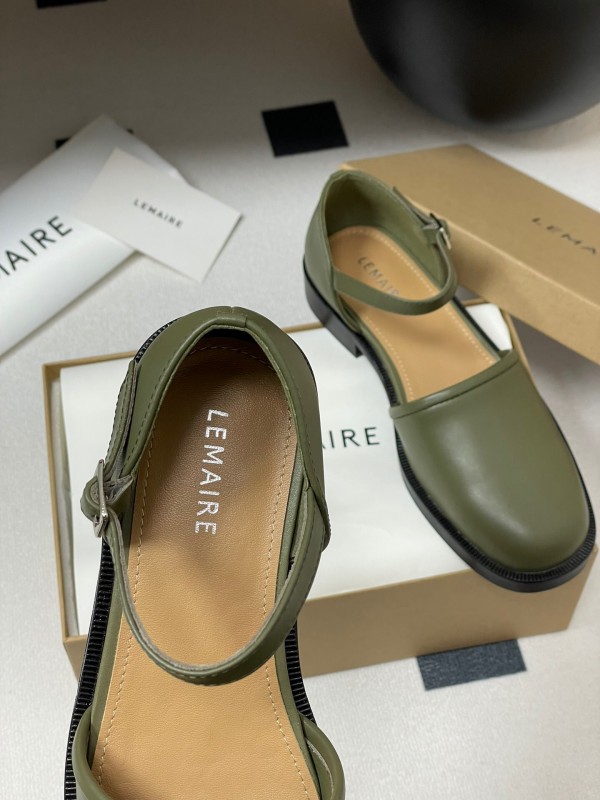 2025 Women Lemaire Green Leather Mary Jane Shoes