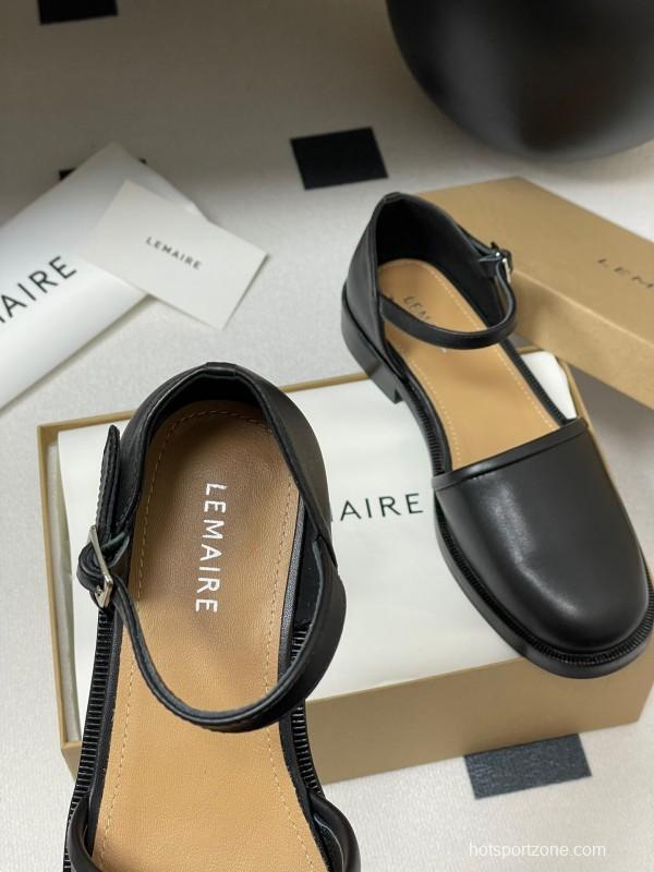 2025 Women Lemaire Black Leather Mary Jane Shoes KFY00320