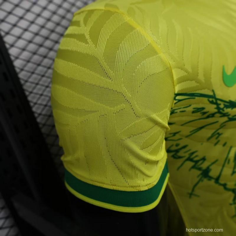 Player Version 2025 Brazil Yellow with Green Animal Pattern Jersey