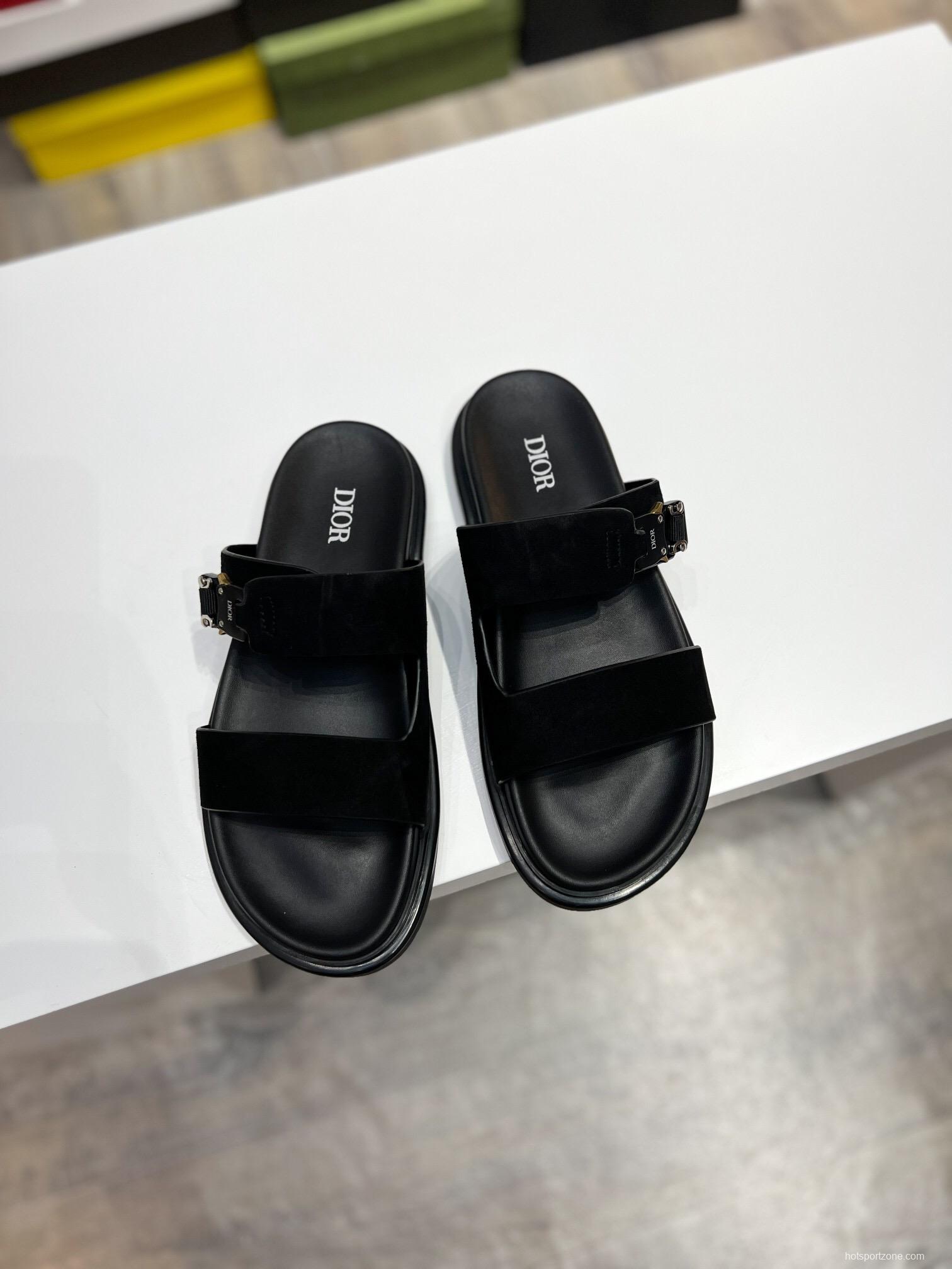 2025 Men Dior Black Leather Slippers AS00190