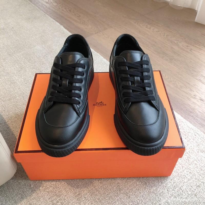 2025 Unisex Hermès Black Leather Sneakers AS00380