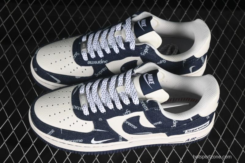 Nike Air Force 1 '07 Low Supreme Collaboration Blue Denim White Swoosh Casual Sneakers - LW9279-005