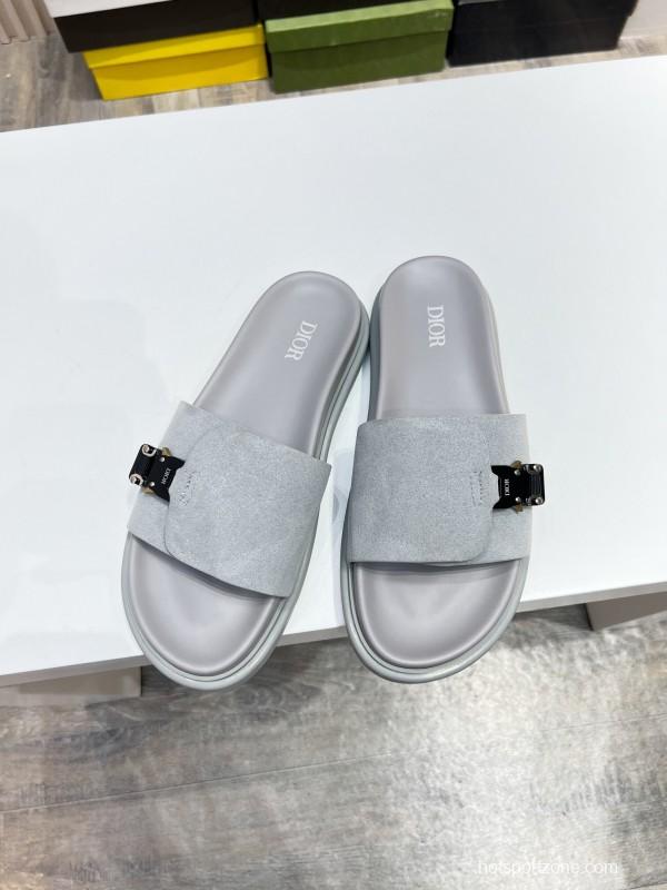 2025 Men Dior Grey Nubuck Leather Slippers AS00190