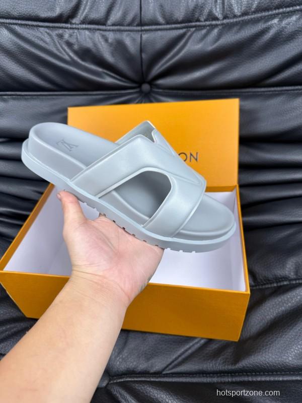 2025 Men Louis Vuitton White Leather Slippers AS00180
