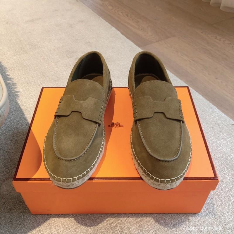 2025 Unisex Hermès Eclair Brown Suede Calfskin Loafers AS00380
