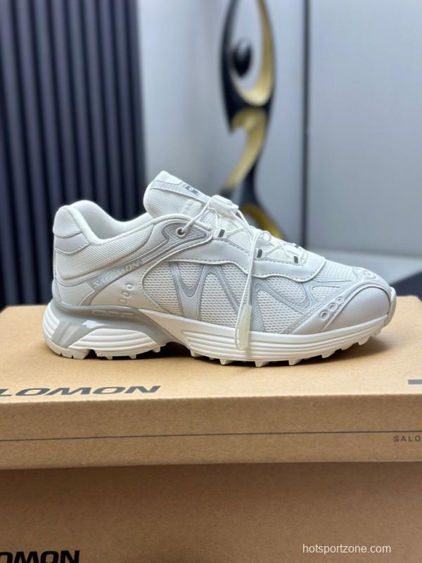 2025 Unisex SALOMON White Cream Leather Mesh Outdoor Sneakers KFY00320