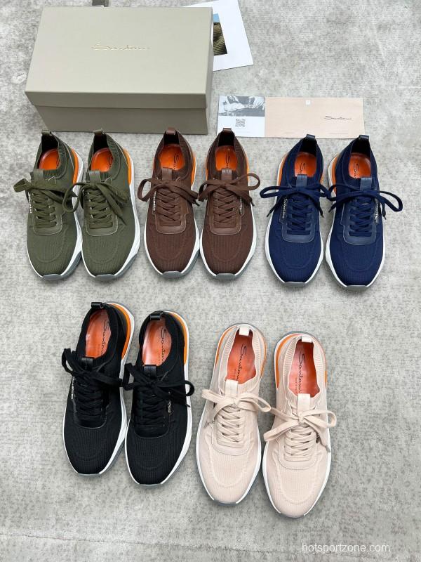 2025 Unisex Santoni Navy Orange Wool Blend Knit Sneakers AS00320