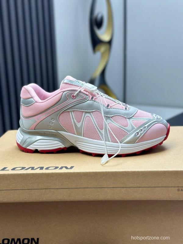 2025 Women SALOMON Pink White Leather Mesh Sneakers KFY00320