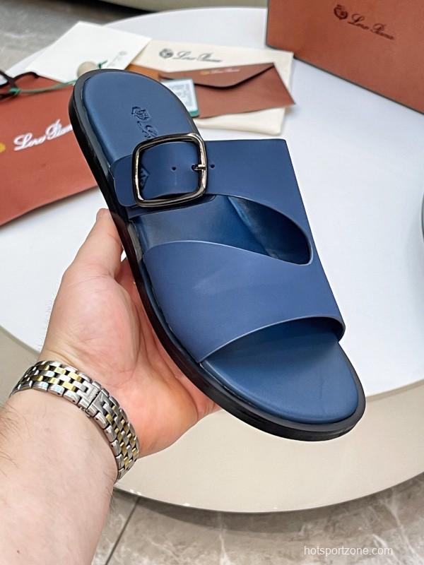 2025 Men Loro Piana Blue Leather Slippers AS00250
