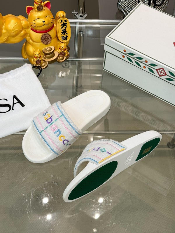 2025 Unisex CASA BLANCA White Fabric Slippers Embroidery KFY00160