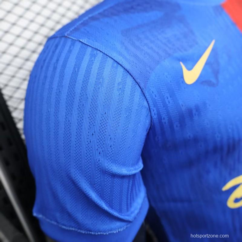 Player Version 25/26 Barcelona Travis Scott Blue with Red Half Split Jersey