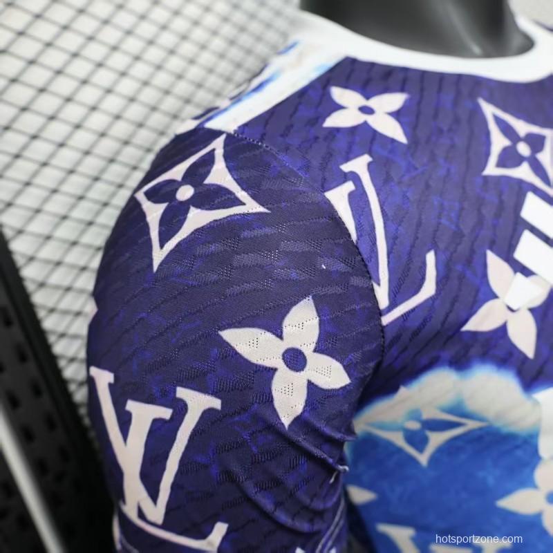 Player Version 25/26 Real Madrid Blue with Louis Vuitton Monogram Pattern Jersey