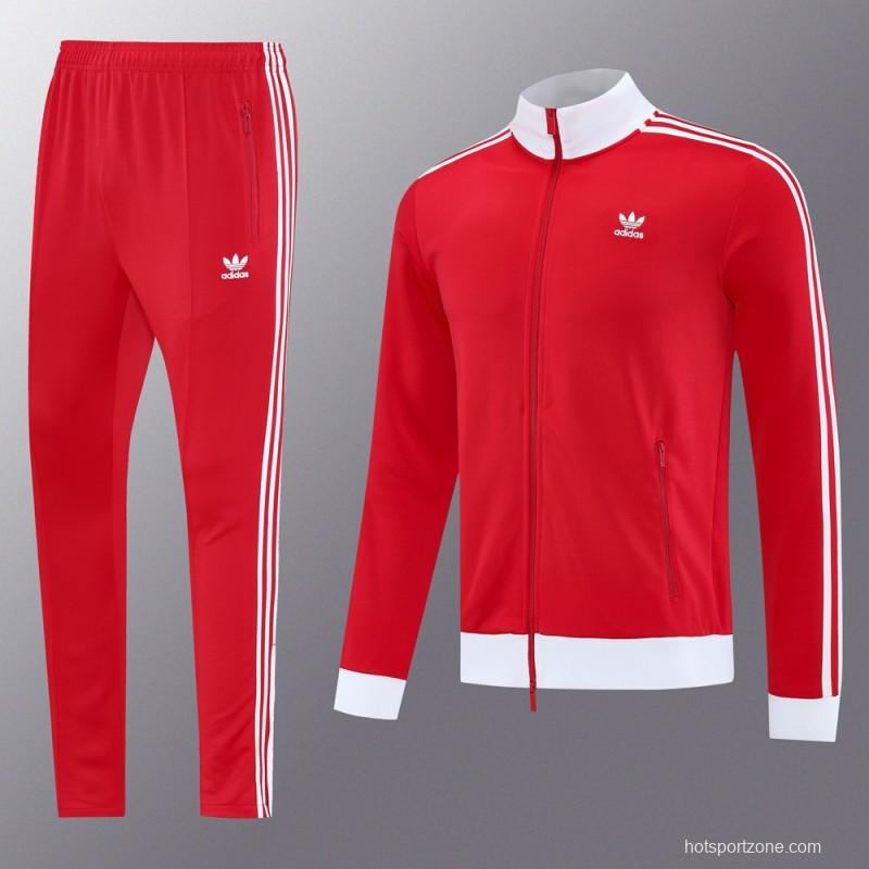 2025 Adidas Original Red Full Hoodie Zipper Jacket +Long Pants