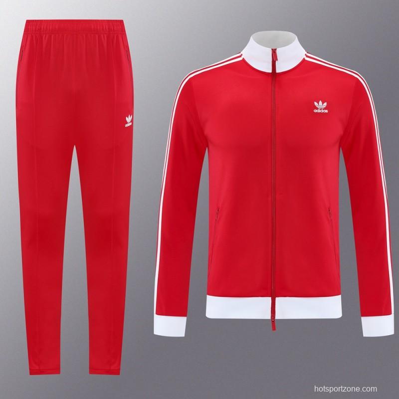 2025 Adidas Original Red Full Hoodie Zipper Jacket +Long Pants