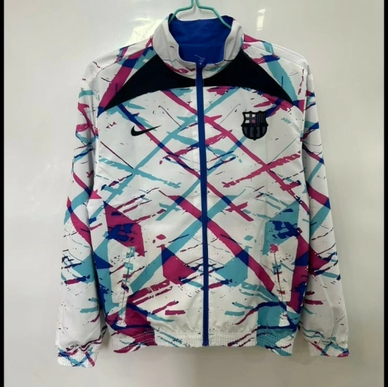 25/26 FC Barcelona White with Pink & Teal Splash Pattern Windbreaker