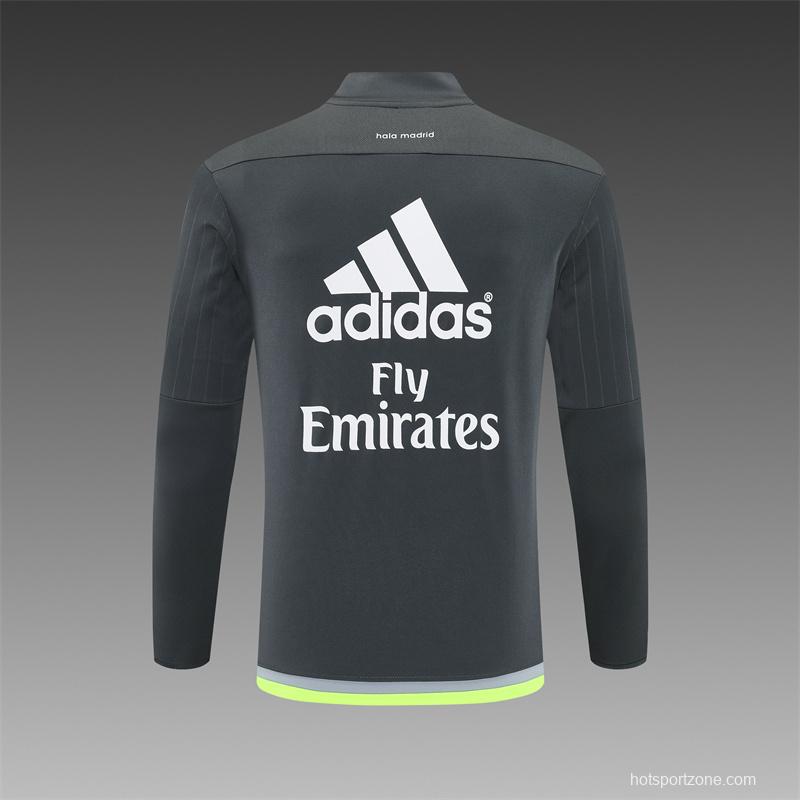 Retro 15/16 Real Madrid Dark Grey Half Zipper Jacket