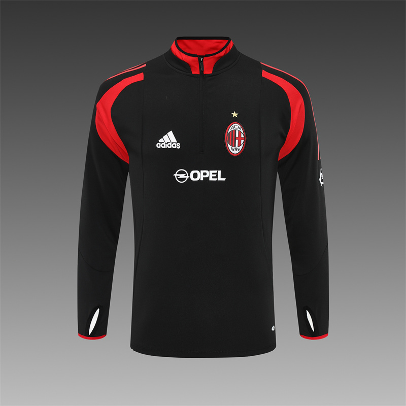 Retro 04/05 AC Milan Black Half Zipper Jacket+Long Pants