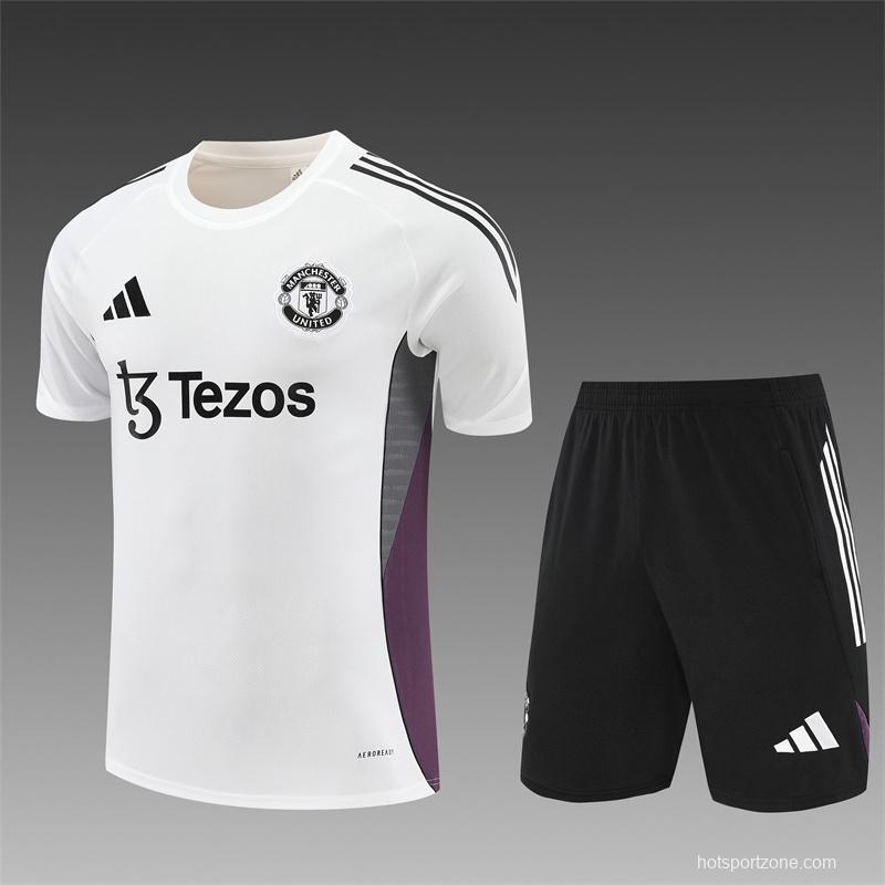 25/26 Manchester United White Purple Short Sleeve+Soccer Shorts