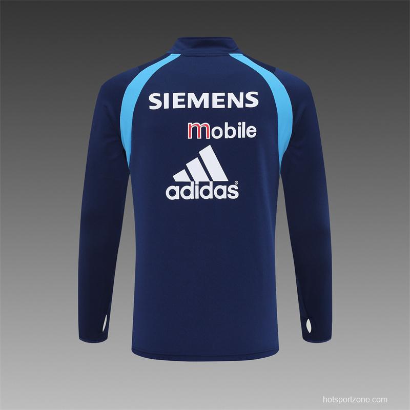 Retro 03/04 Real Madrid Royal Blue Half Zipper Jacket+Long Pants