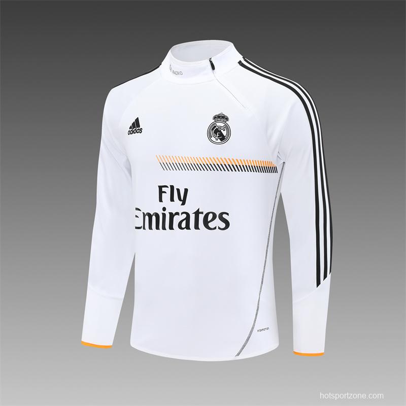 Retro 13/14 Real Madrid White Half Zipper Jacket+Long Pants