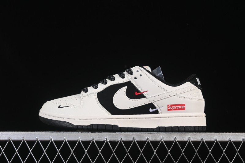 Nike SB Dunk Low Supreme Collaboration Beige Black Patchwork Anniversary Custom Low-Top Casual Skate Shoes JP1628-010