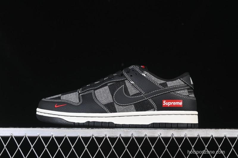 Nike SB Dunk Low Sup Collaboration Black Grey Plaid Low-Top Casual Skate Shoes - SC0601-462