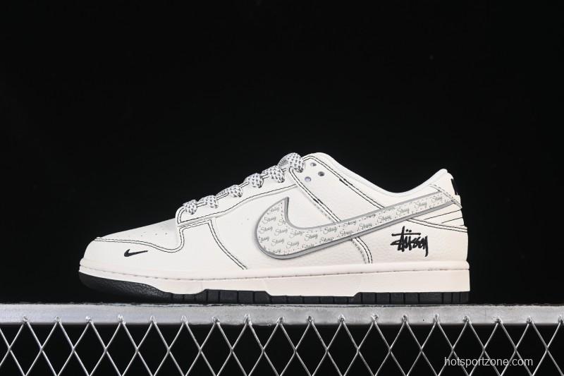 Nike SB Dunk Low Stussy Collaboration Beige Black Grey Silver Low-Top Casual Skate Shoes - HH7518-097