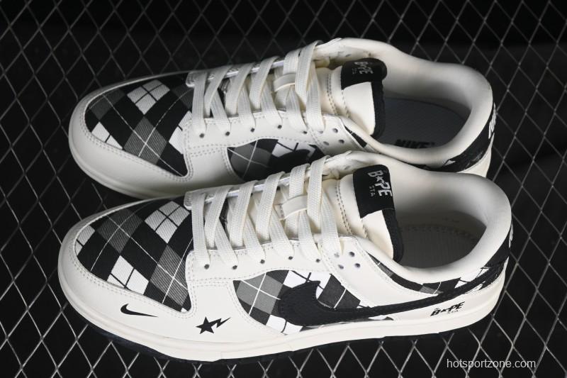 Nike SB Dunk Low BAPE Collaboration White Black Grid Low-Top Casual Skate Shoes - SC0601-463