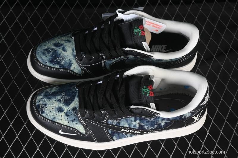 Nike Travis Scott x Fragment Design x Air Jordan 1 Low OG SP Retro Denim Low-Top Casual Sneakers - LD2028-045