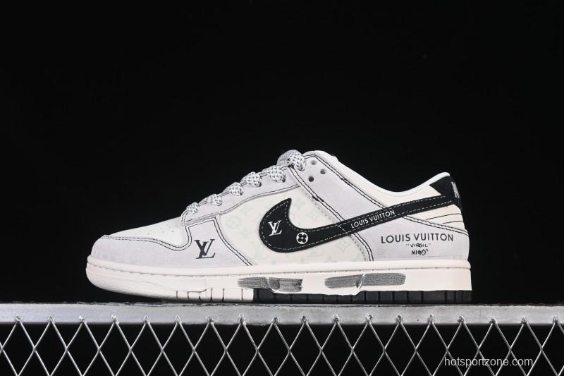 Nike SB Dunk Low LV Collaboration Graffiti Dual-Color Anniversary High-End Custom Low-Top Casual Skate Shoes - CX5050-Y01