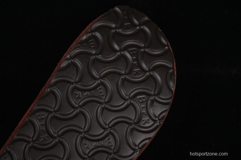 Birkenstock Sandals Series with Soft Leather Upper and Cork Rubber Midsole - Red Wine