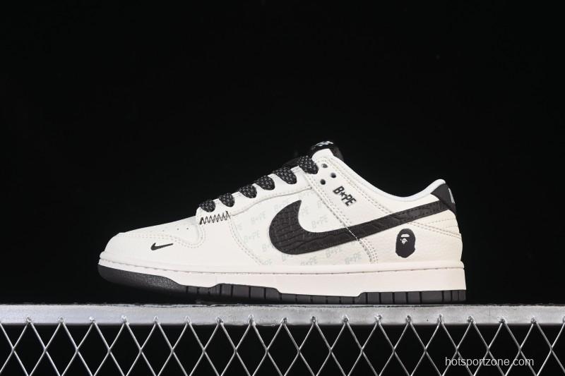 Nike SB Dunk Low Bape Collaboration Scale Pattern Beige Brown Swoosh Low-Top Casual Skate Shoes - QW5836-016