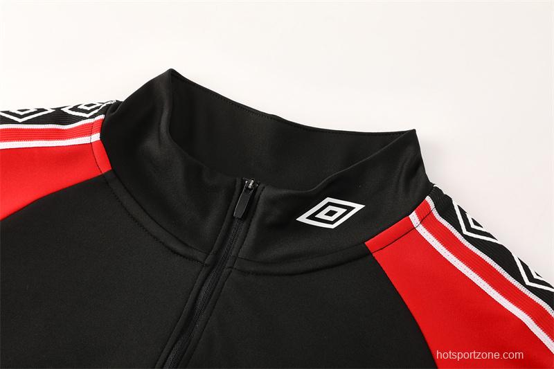 Retro 98/99 Manchester United Black Half Zipper Jacket+Long Pants