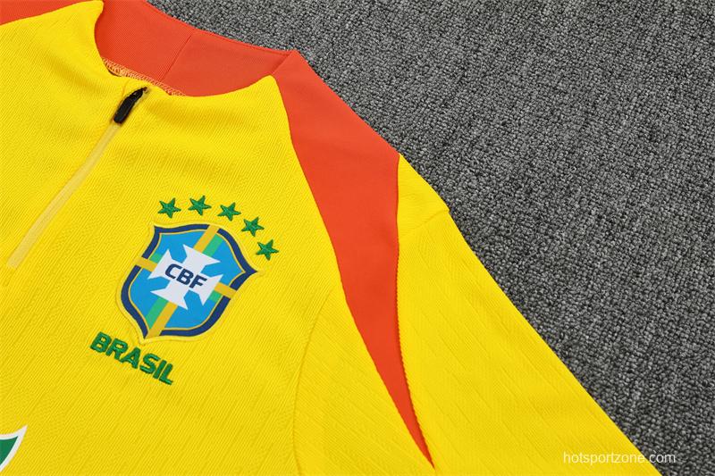 Player Version 25/26 Brazil Yellow Half Zipper Jacket+Long Pants