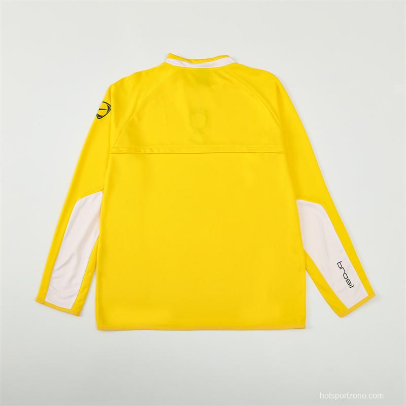 2002 Brazil Yellow Half Zipper Jacket+Long Pants