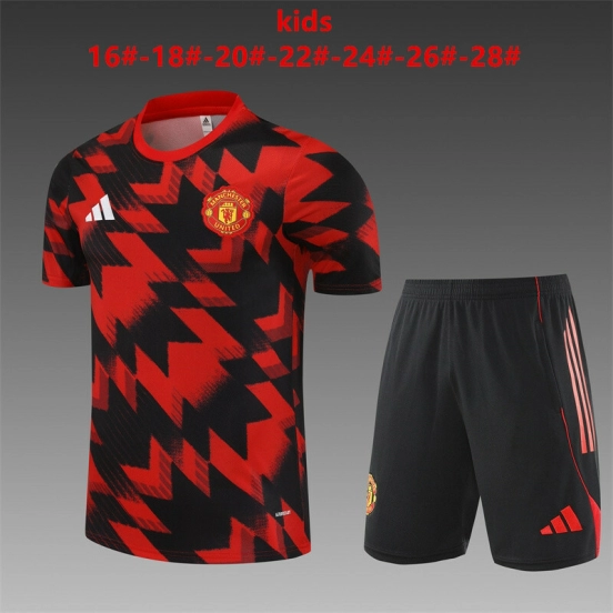25/26 Kids Manchester United Red Black Camouflage Short Sleeve Jersey+Shorts