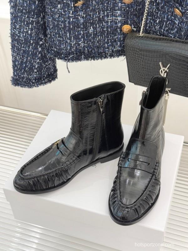 Saint Laurent YSL Letter Loaf Short Boots with Pleated Edges - KFY00430