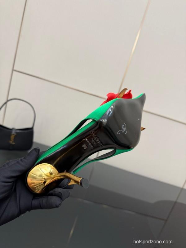 Saint Laurent 2025 Spring/Summer Rose Thorn High Heels with Sculptural Gold Heel - KFY00320