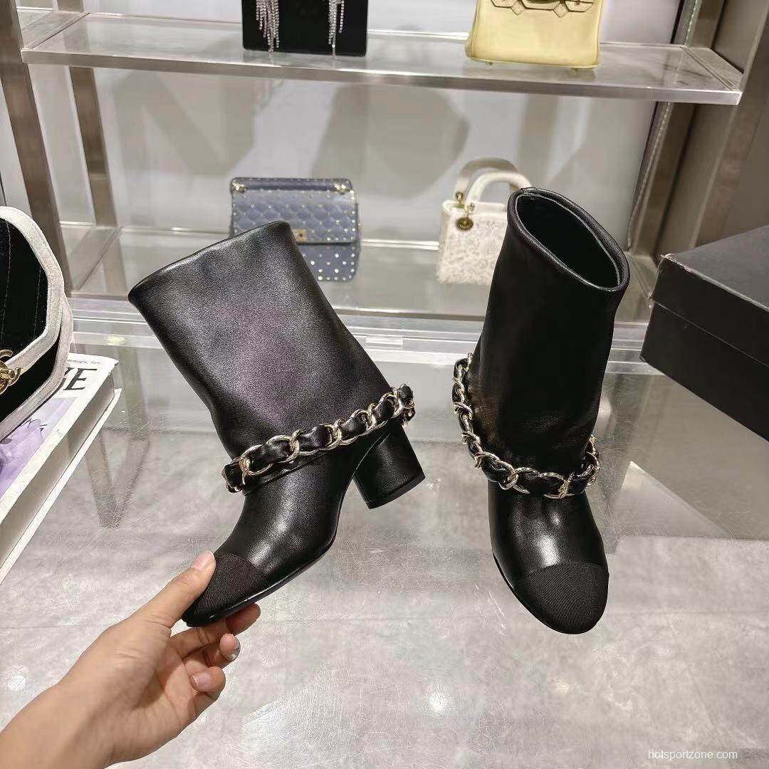 Chanel 2025/SS Chain Accent Block Heel Boots - LY00410