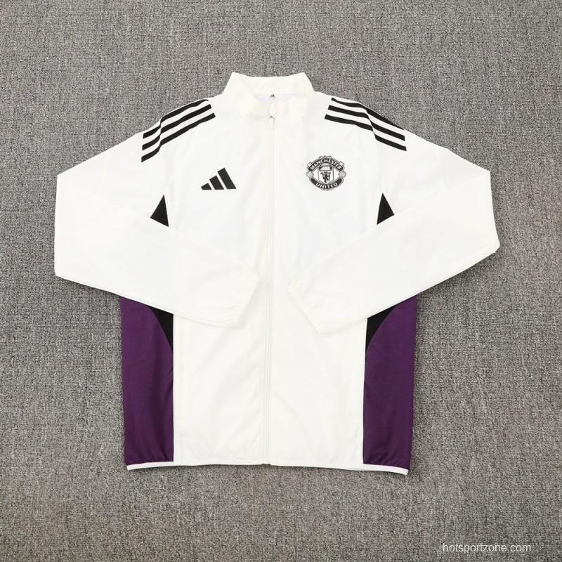 25/26 Manchester United White S-3XL Half Zipper Jacket+Long Pants