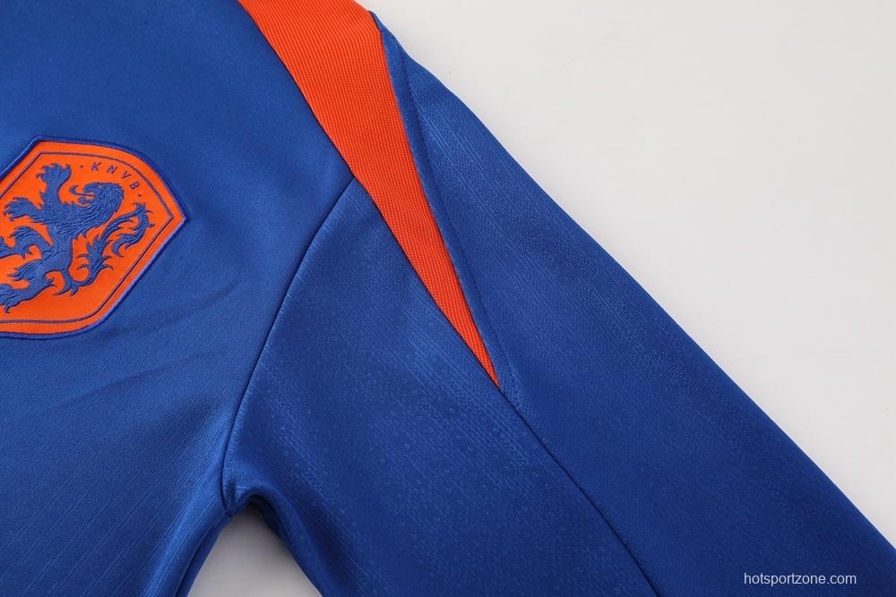 2025 Netherlands Blue Half Zipper Jacket+Long Pants