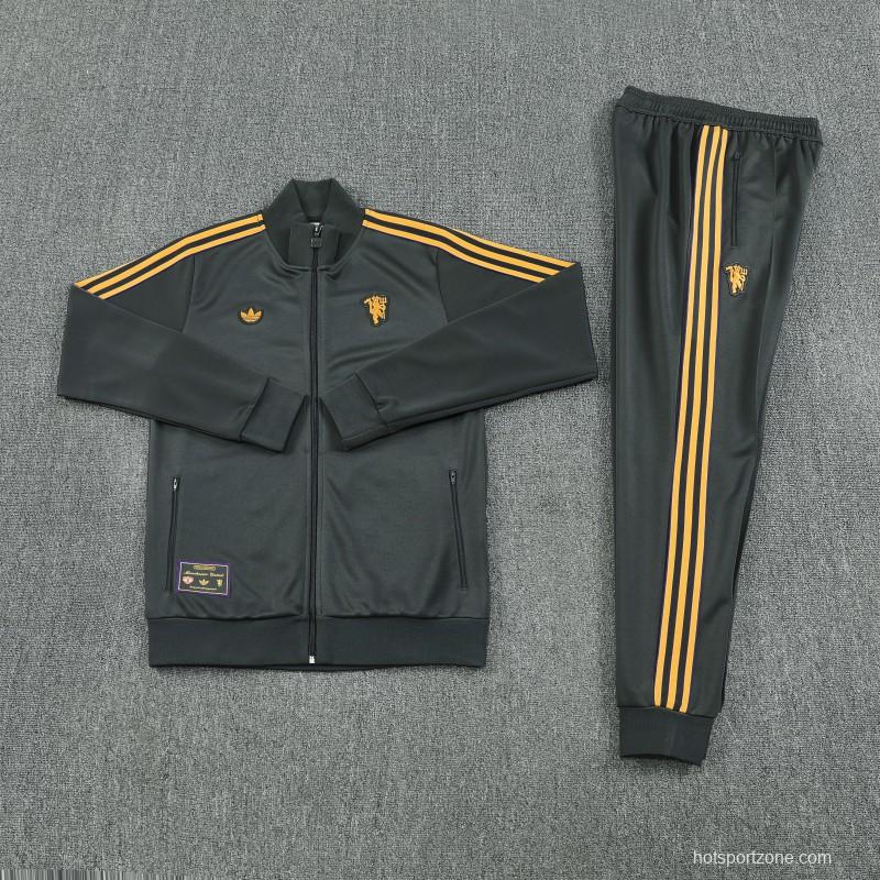 25/26 Manchester United 08 Dark Gray Half Zipper Jacket+Long Pants S-2XL