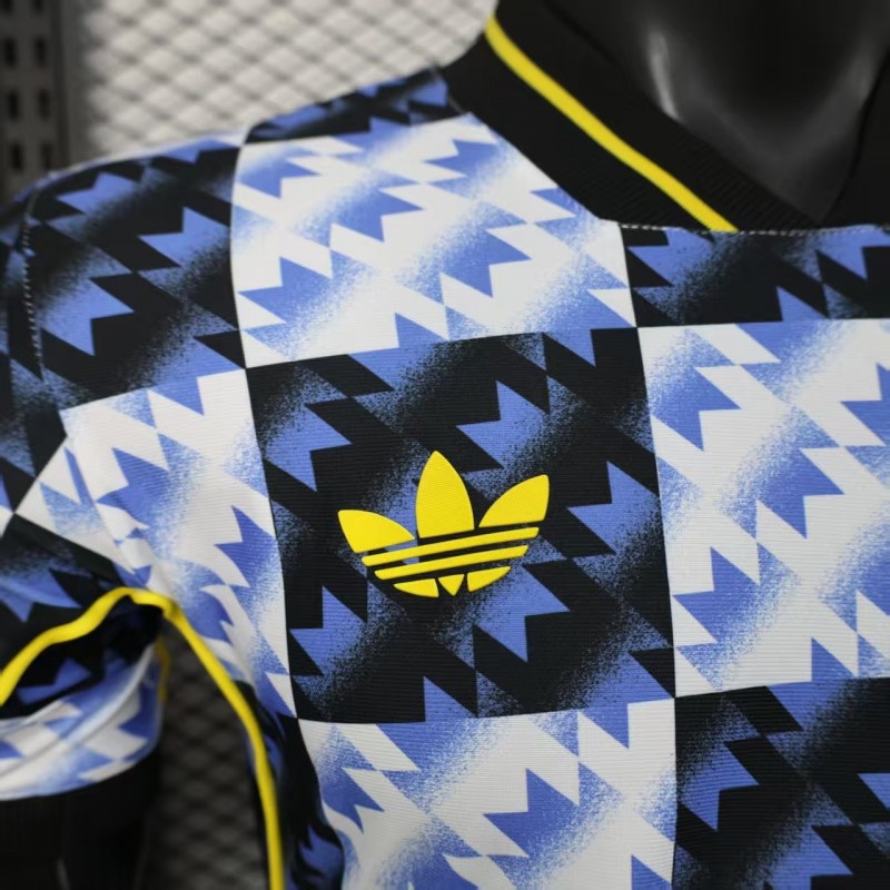 25/26 Player Version  Manchester United Blue and Black with Checkerboard Houndstooth Pattern Jersey