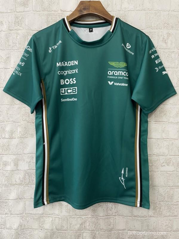 2025 F1 Aston Martin Aramco F1 Team Dark Green with Gold Trim Jersey #14  Aramco