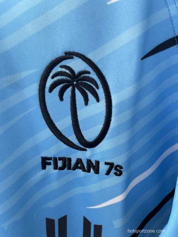 2025 Fiji 7s Sky Blue with Ocean Wave Pattern Jersey