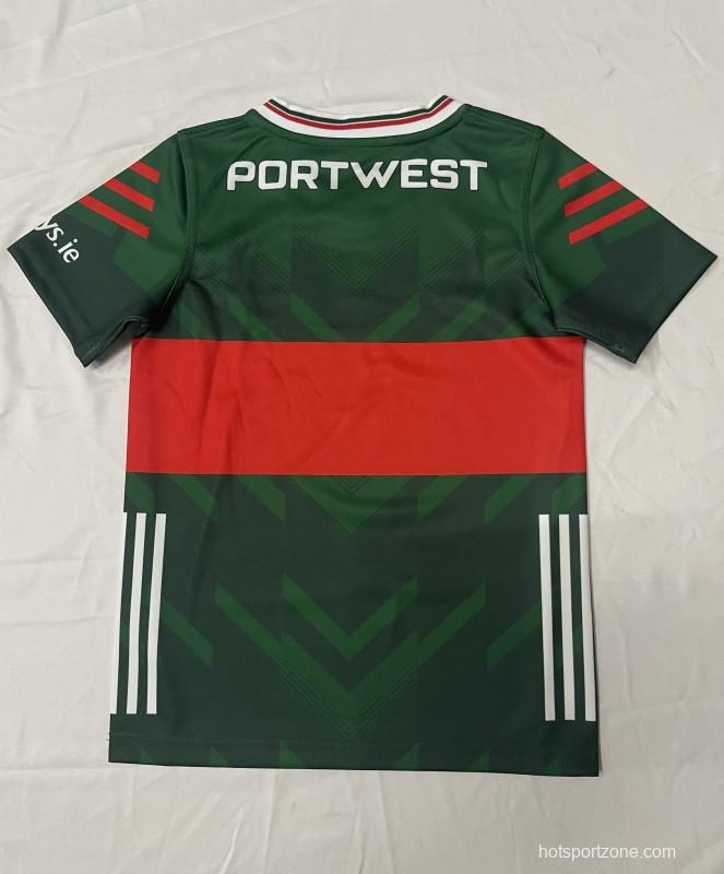 25/26 Kids  Mayo GAA Green and Red with Chevron Pattern Home Jersey