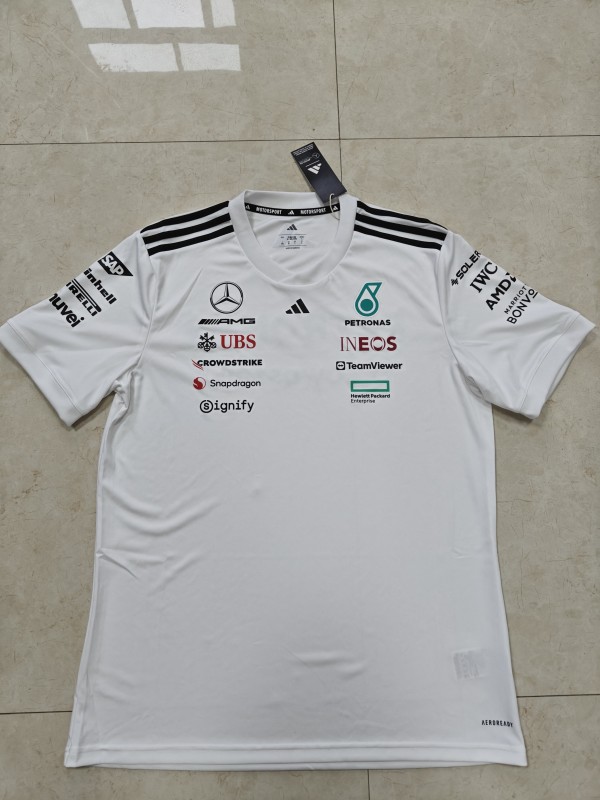 2026 Mercedes-AMG Petronas F1 Team White with Black Shoulder Stripes Shirt