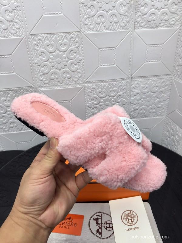 H Eiderdown Teddy Wool H Slippers Flat Sole Winter Home Shoes - LY00240